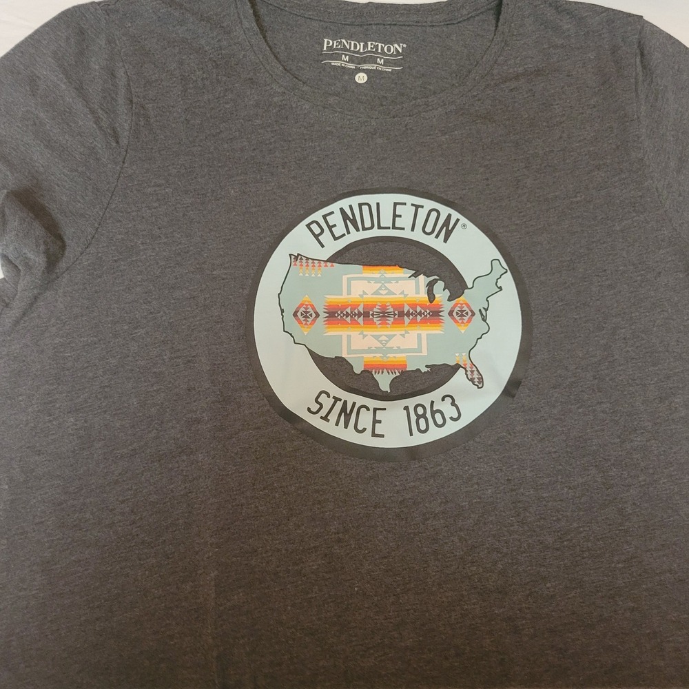Pendleton USA Map Graphic T Shirt Dark Gray Short Sleeve Crew Neck Womens Medium